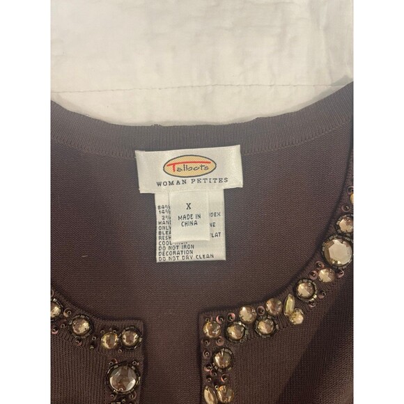 Talbots Silk Sweater Plus Size Petite Brown Beaded Tight Knit - Picture 3 of 12